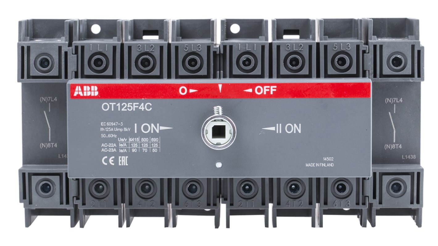ABB 125A三相隔离开关, 4P极, 750V, DIN导轨安装, IP20, 黑色把手