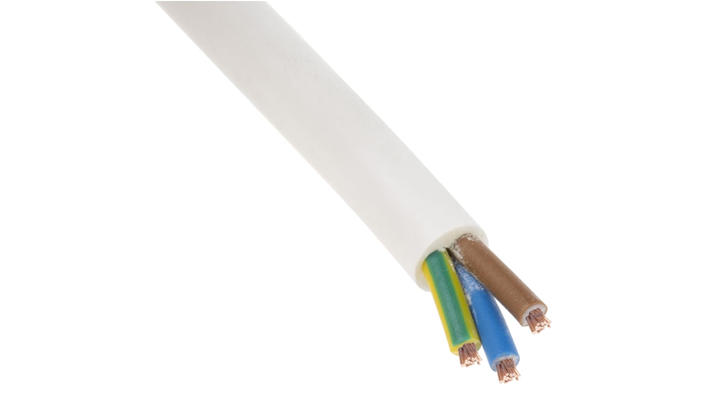 RS PRO, 2183Y, 100m 3 Core, White PVC Power Cable +70°C