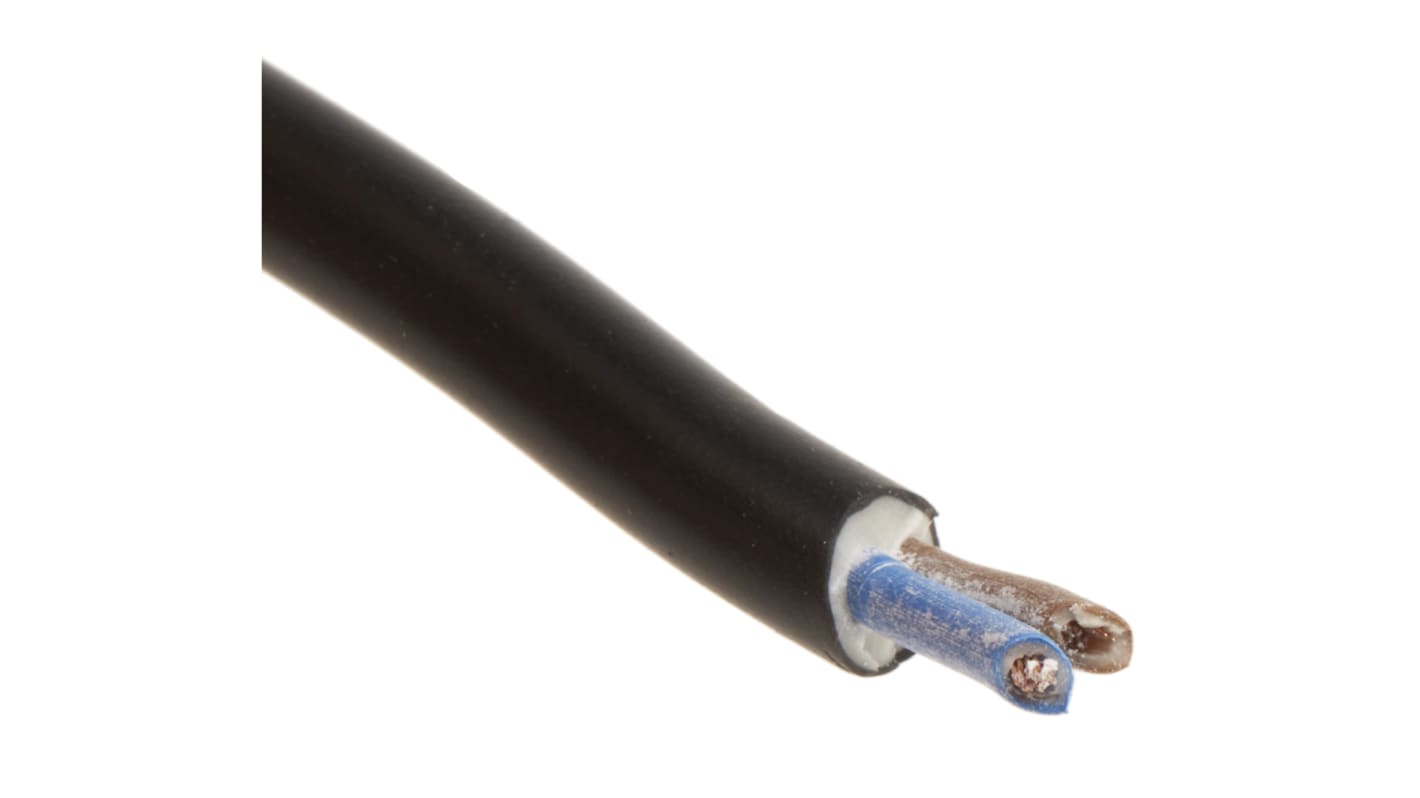RS PRO 2182Y 0.5 mm² 2 Core Power Cable, H03VV-F, Black PVC, 100m