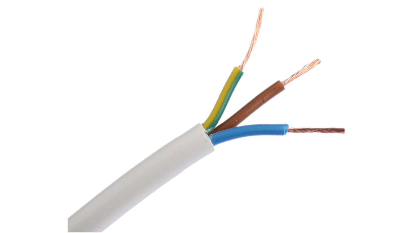 RS PRO, 2183Y, 100m 3 Core, White PVC Power Cable +70°C