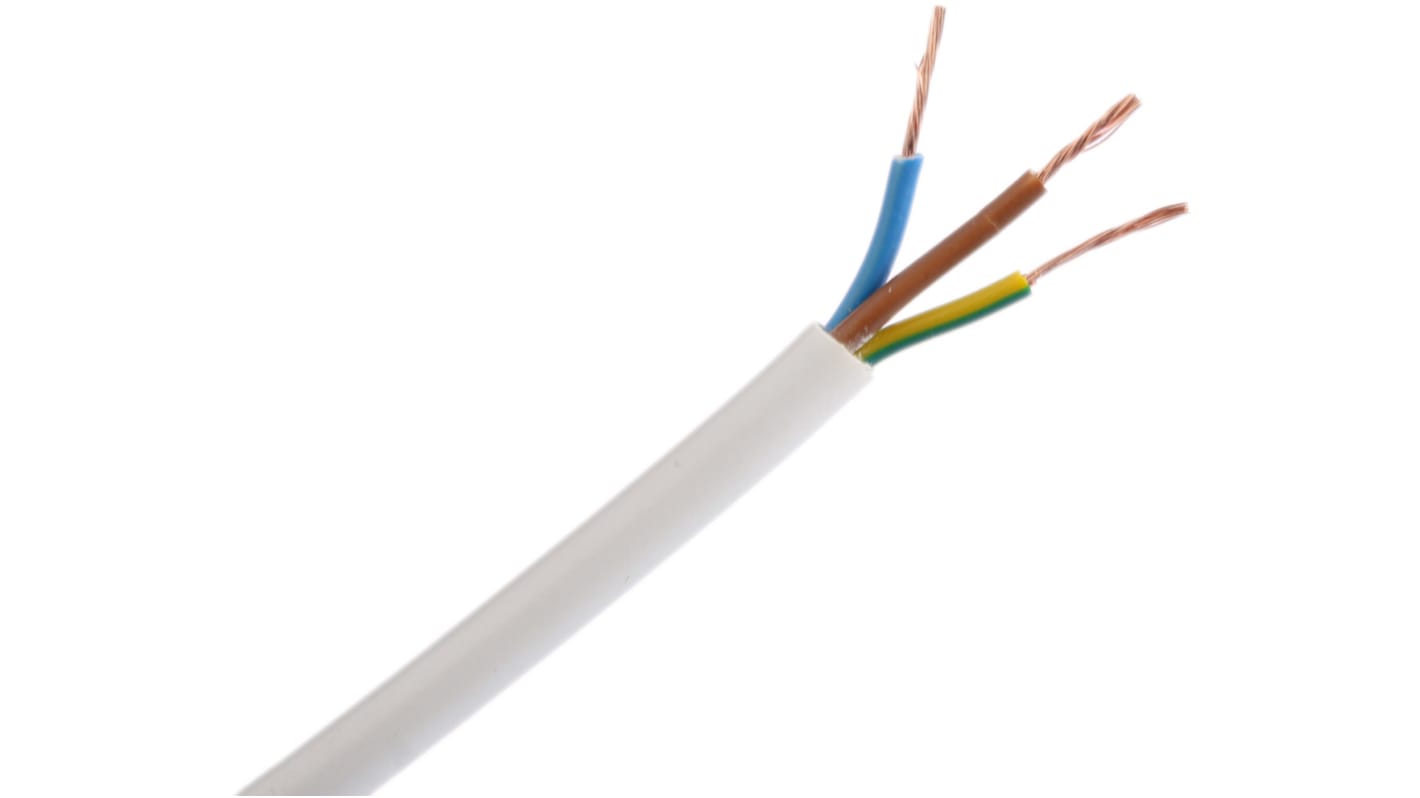 RS PRO Netzkabel, 3-adrig Typ 3183Y Weiß x 0,75 mm² /Ø 6.47mm 6 A, 100m, 300 V, 500 V, PVC