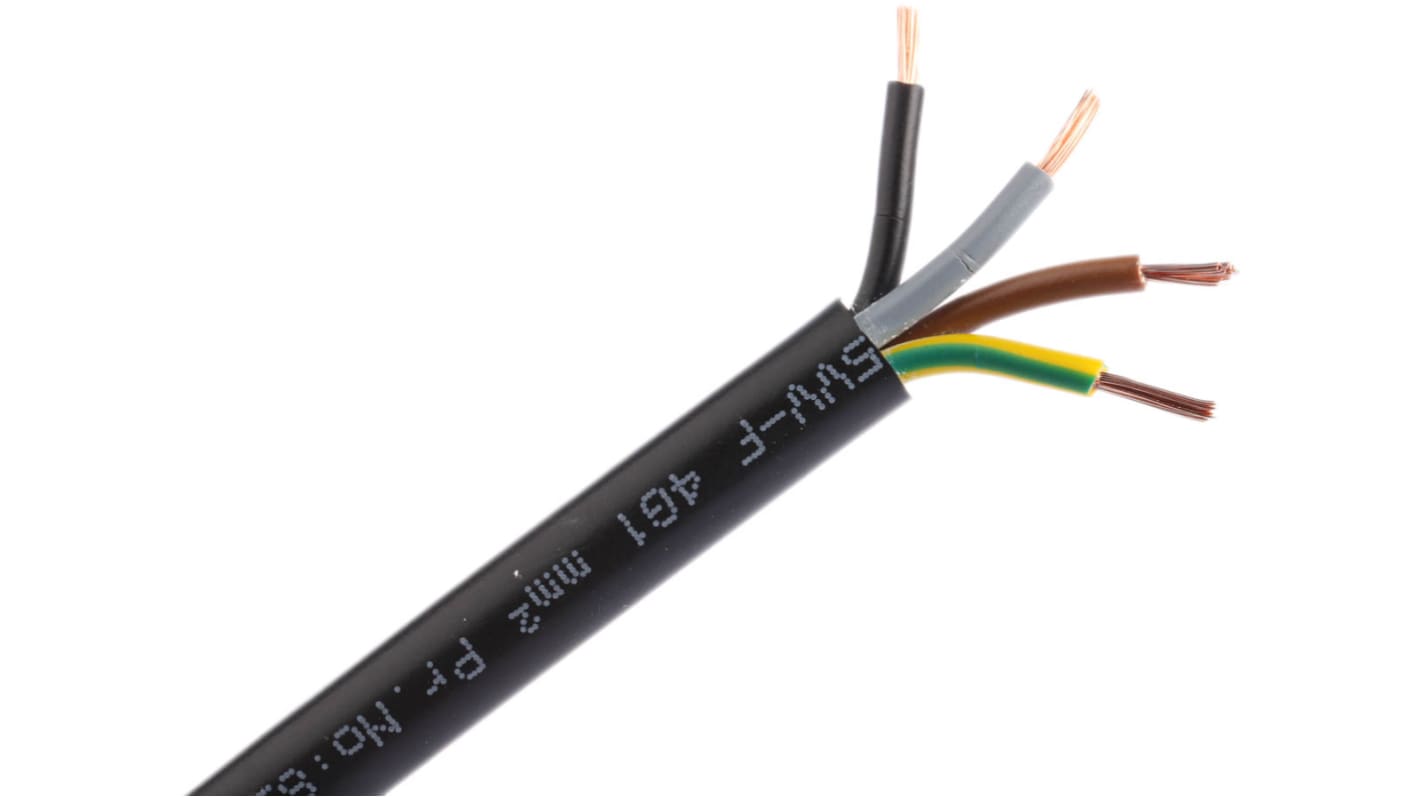 RS PRO 3184Y 1 mm² 4 Core Power Cable, H05VV-F, Black PVC, 100m