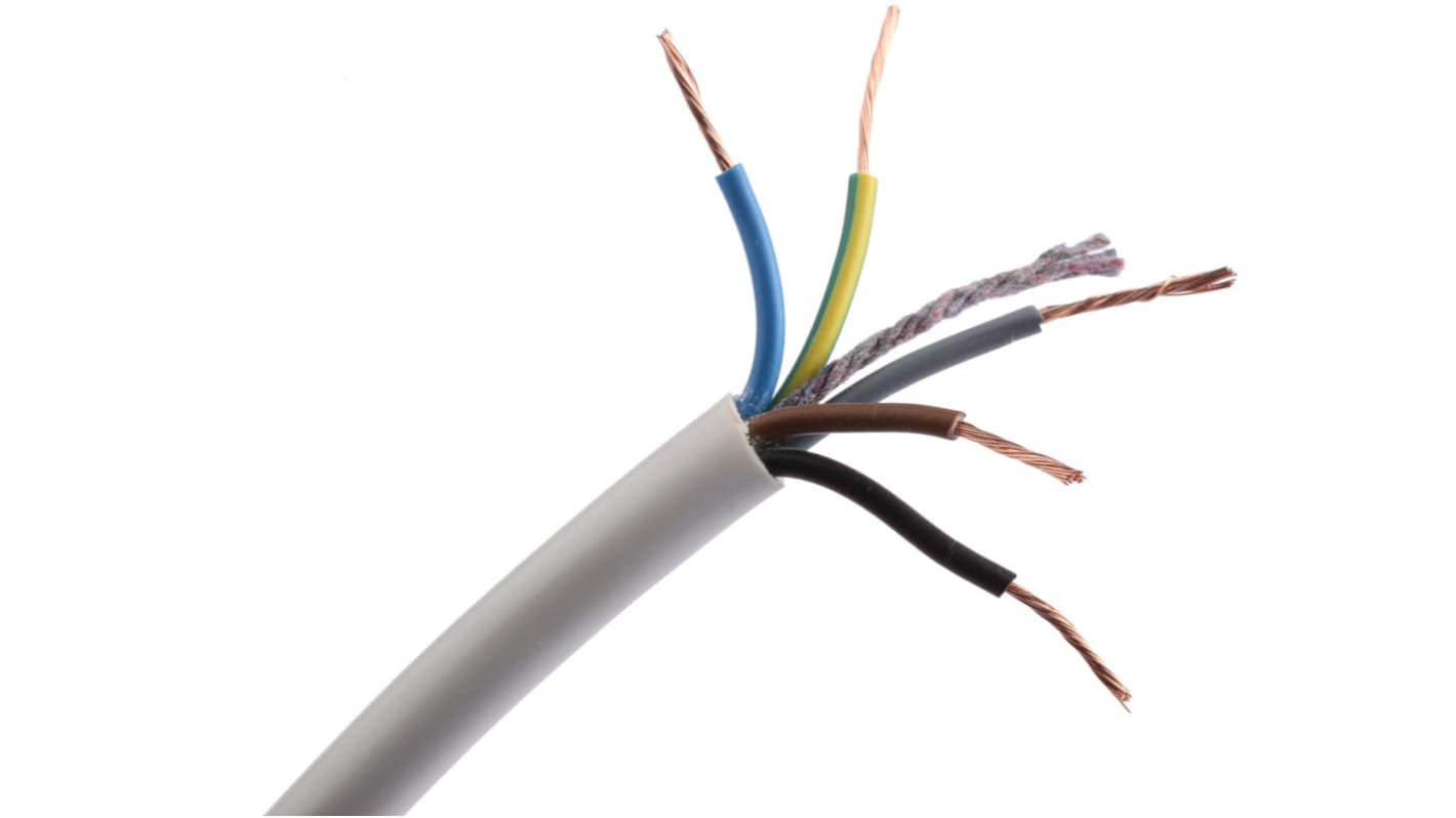RS PRO, 3185Y, 100m 5 Core, White PVC Power Cable +70°C