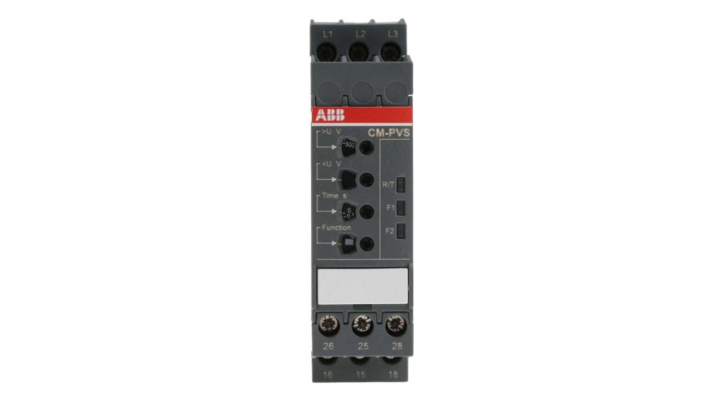 ABB 过压/相序/电压继电器, 三相, DIN导轨安装, DPDT, 可感应300 → 500V 交流, 可感应45 → 65Hz