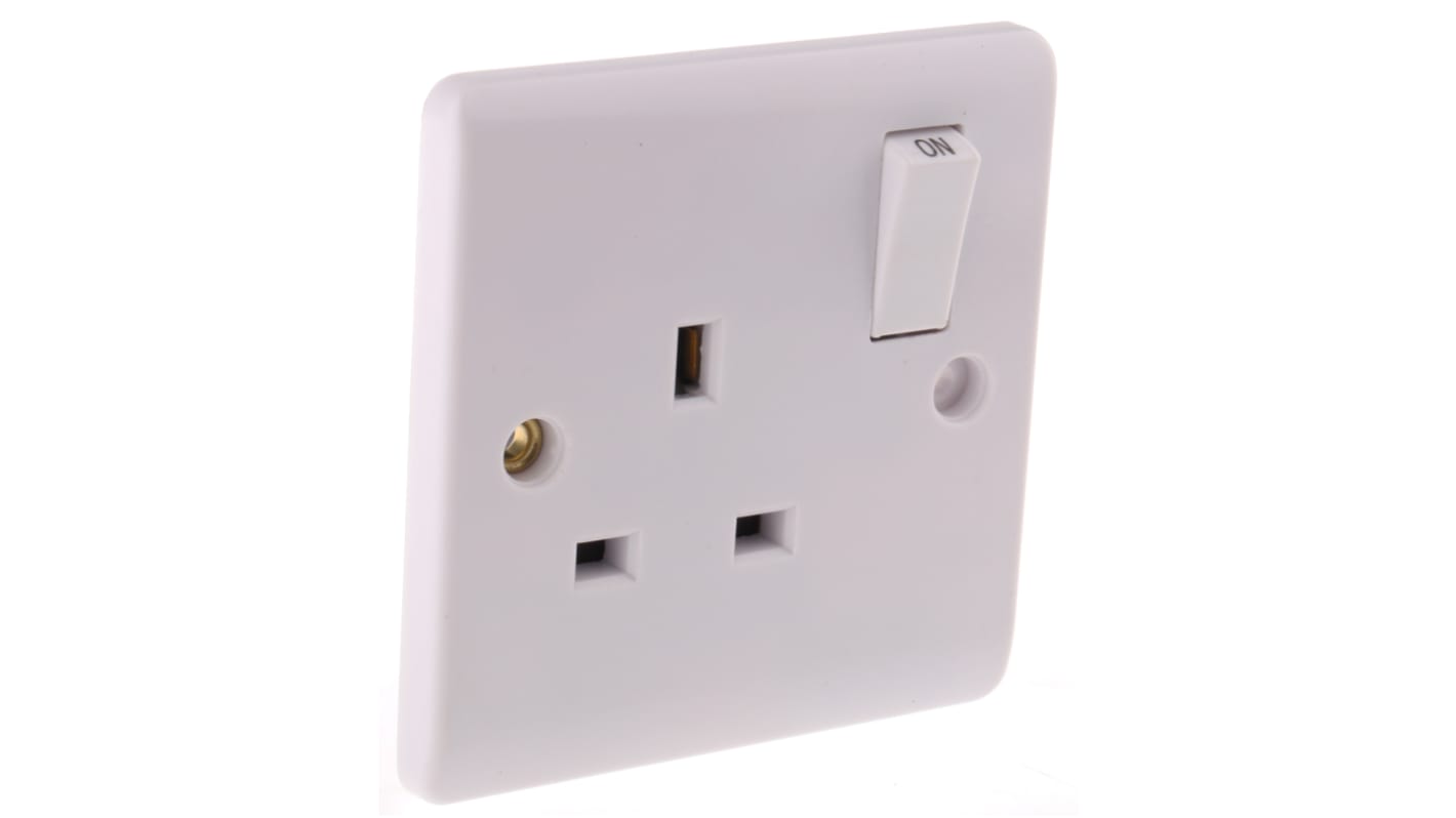RS PRO 英标插座, 带开关, 1位, 嵌入式安装, 室内使用, 13A, 230 V, 白色