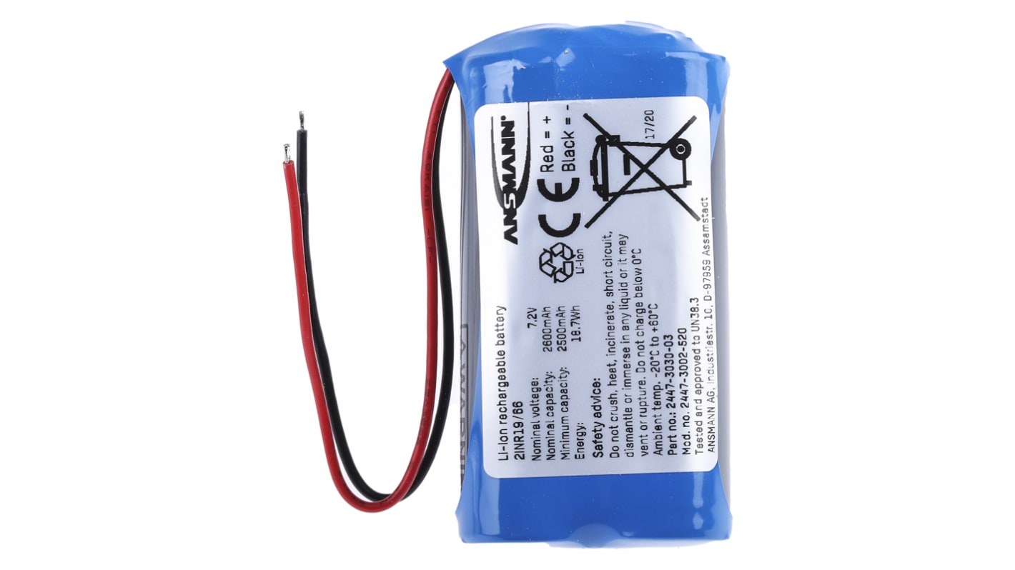 Pacco batterie ricaricabile Ansmann, 2 celle, 7.2V, 2.6Ah, Ioni di litio