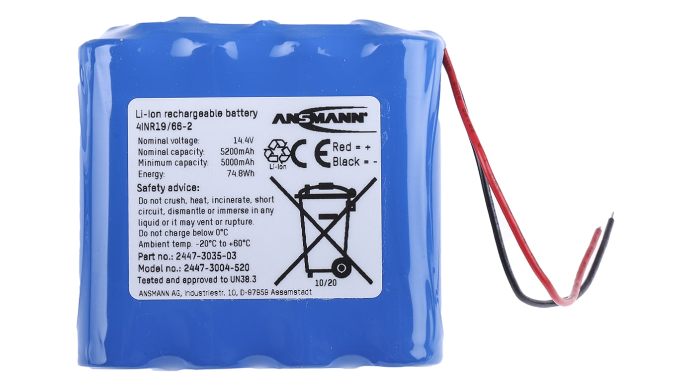 Ansmann 14.4V Lithium-Ion Rechargeable Battery Pack, 5.2Ah - Pack of 1