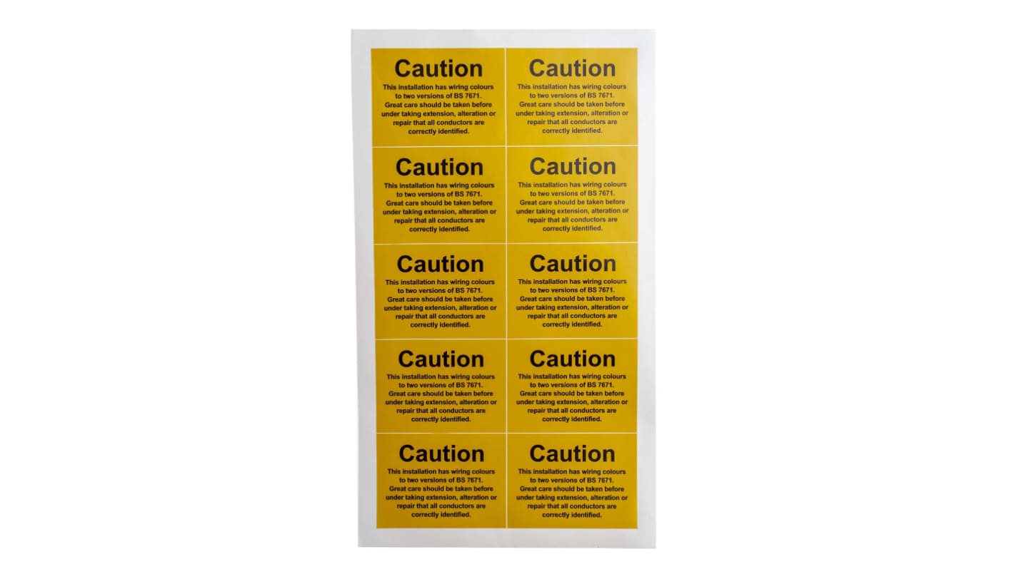 RS PRO Black/Yellow Vinyl Safety Labels, alteration or repair that all conductors are correctly identified., Caution