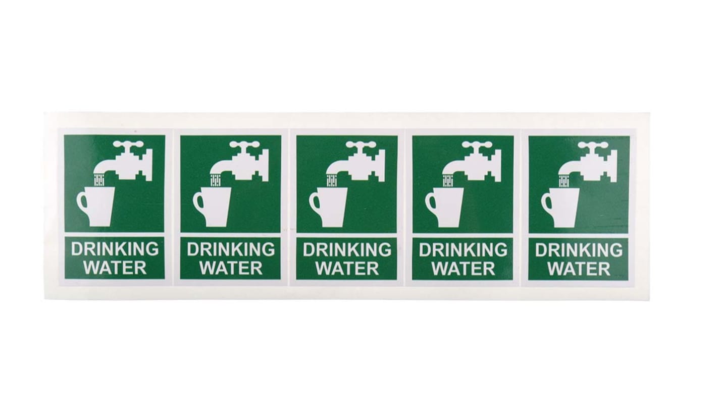 RS PRO Vinyl Green/White Drinking Water Label, H70 mm W50mm