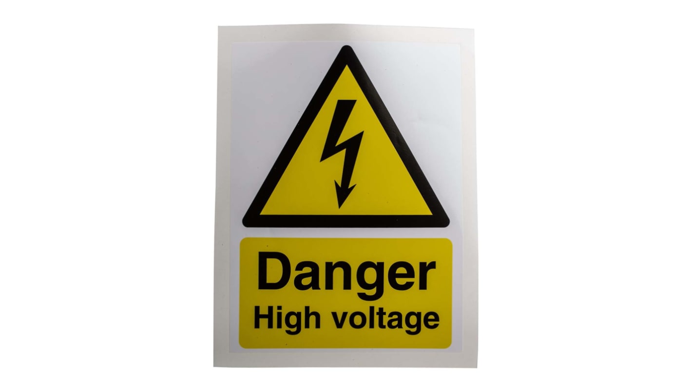 RS PRO Black/White/Yellow Vinyl Safety Labels, Danger High Voltage-Text 200 mm x 150mm