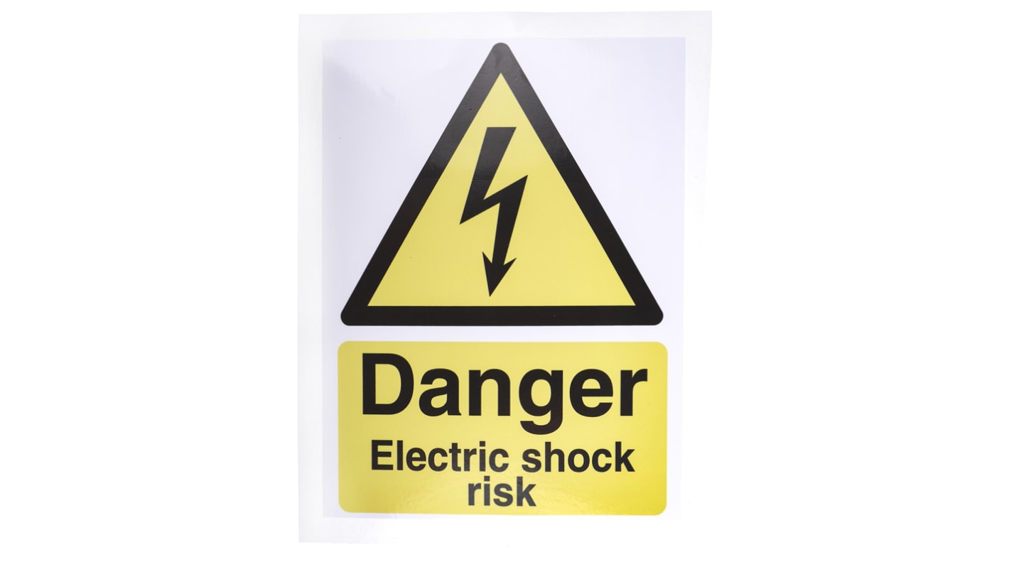 RS PRO Black/White/Yellow Vinyl Safety Labels, Danger Electric Shock Risk-Text 200 mm x 150mm