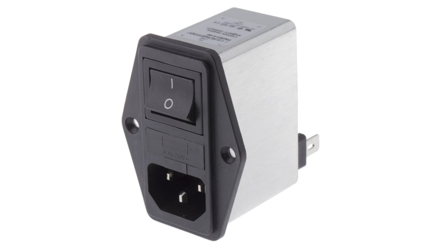 Schaffner 4.8A, 250 V ac Male Flange Mount IEC Inlet Filter 2 Pole FN283-4-06, Faston 1 Fuse