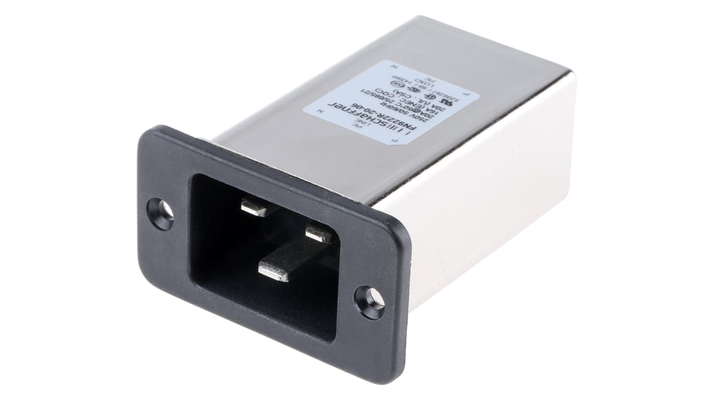 Schaffner C20插座滤波器, 20A, 250 V 交流, 50 Hz, 60 Hz, 法兰安装