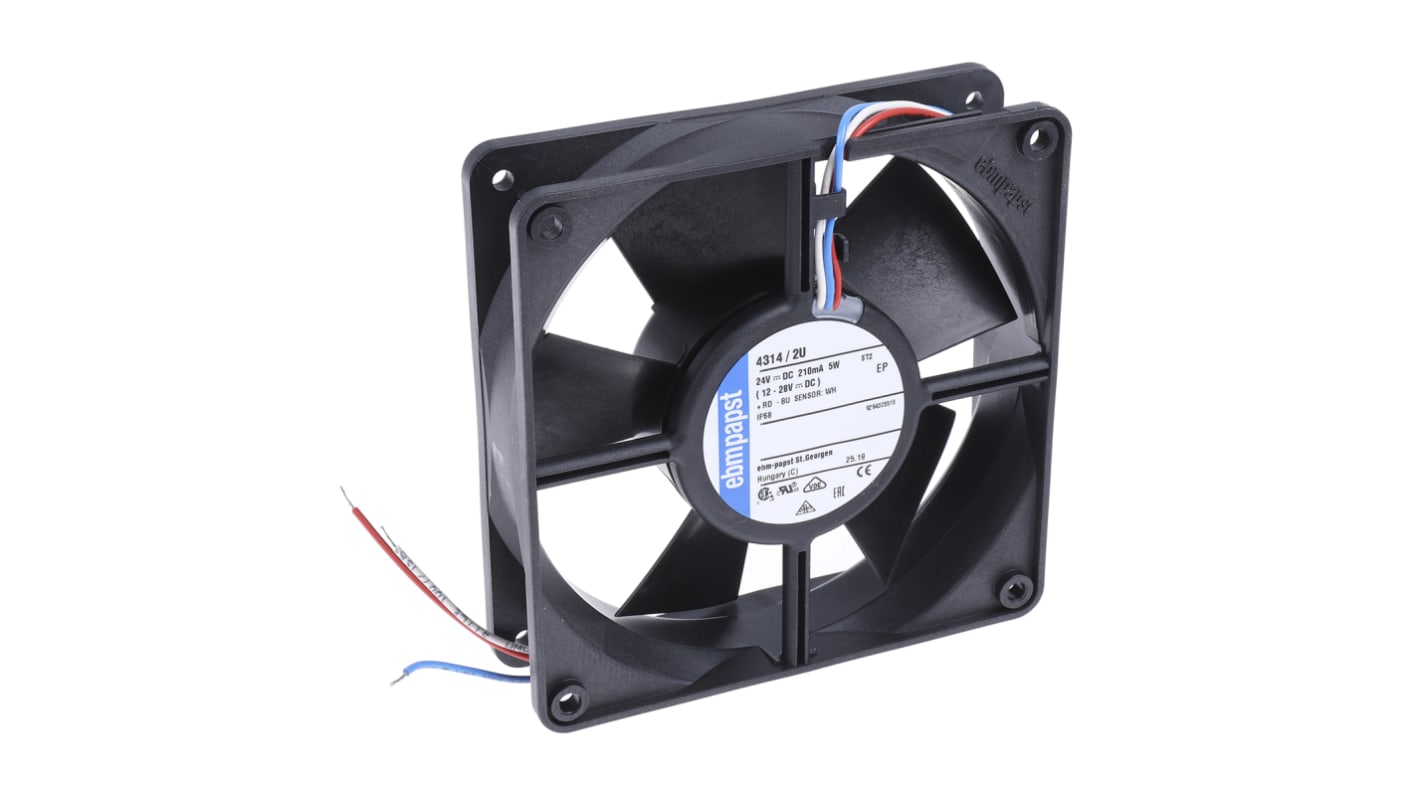 ebm-papst 4300 Series Axial Fan, 24 V dc, DC Operation, 170m³/h, 5W, IP68, 119 x 119 x 32mm