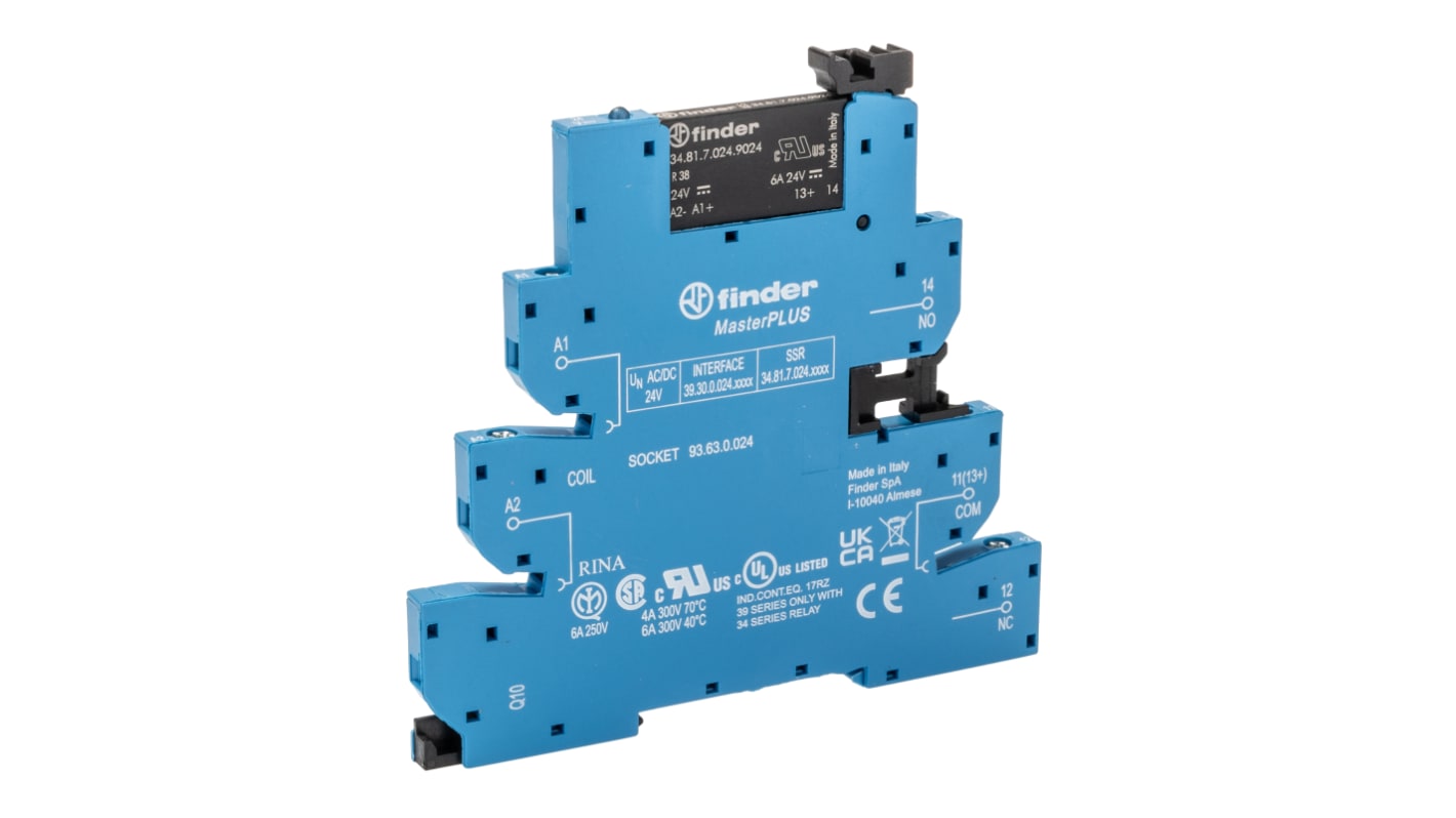 Finder Series 39 Series Solid State Interface Relay, 26.4 V ac/dc Control, 6 A Load, DIN Rail Mount