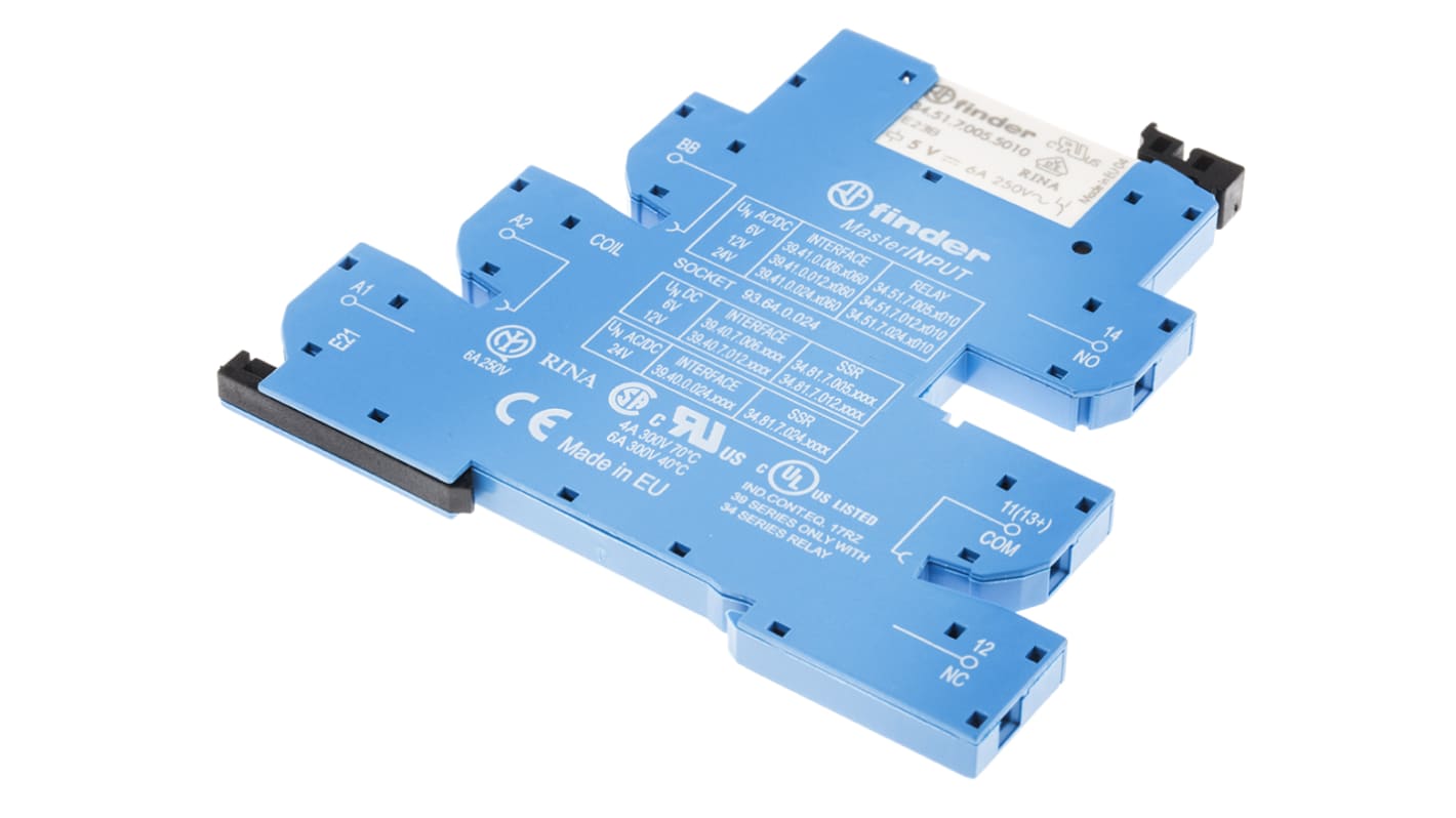 Finder 39 Series Interface Relay, DIN Rail Mount, 6V ac/dc Coil, SPDT, 1-Pole