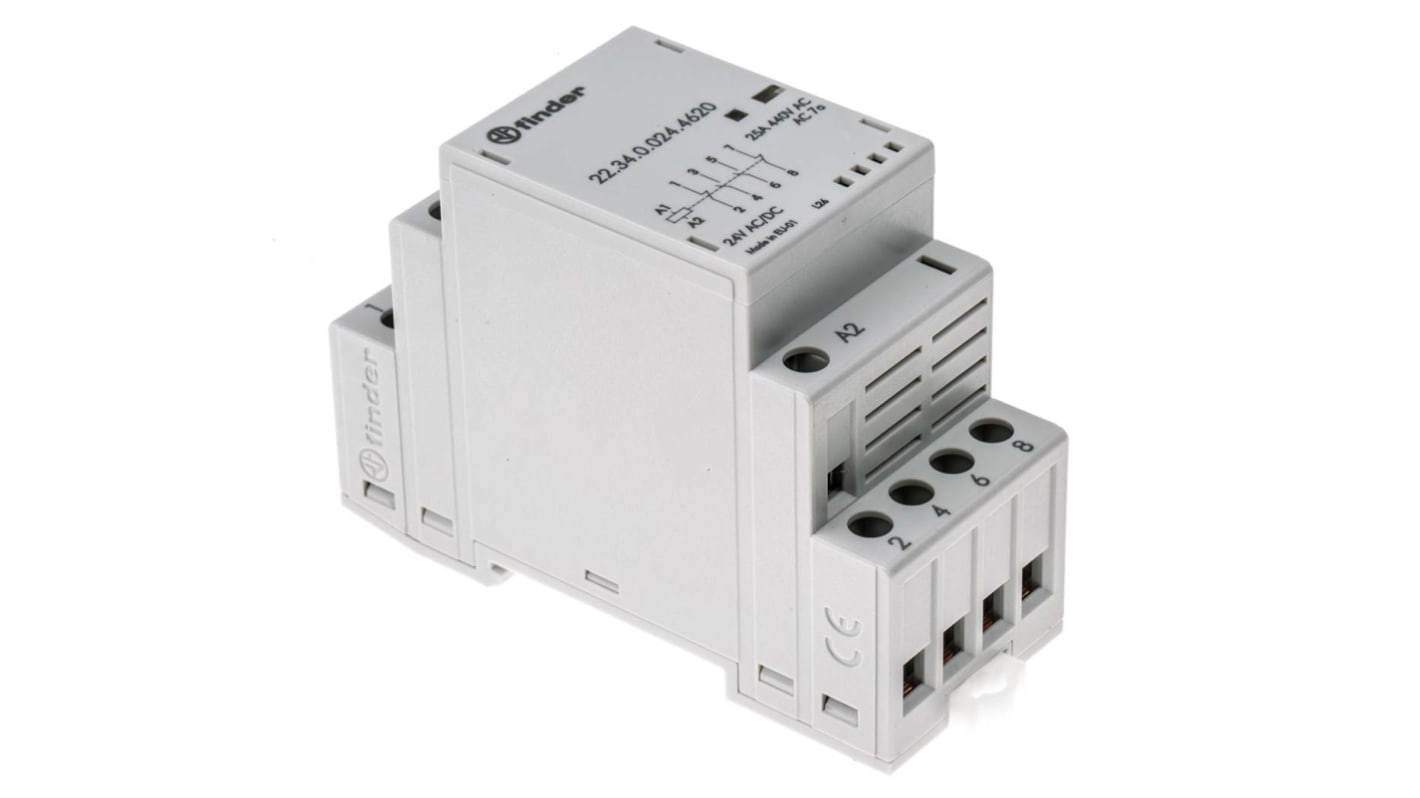 Stycznik 24 V AC Finder styki: 4 4 kW 25 A 2NO + 2NC Montaż na szynie DIN Śruba 22.34.0.024.4620