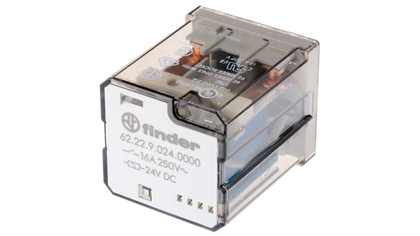 Finder PCB Mount Power Relay, 24V dc Coil, 16A Switching Current, DPDT