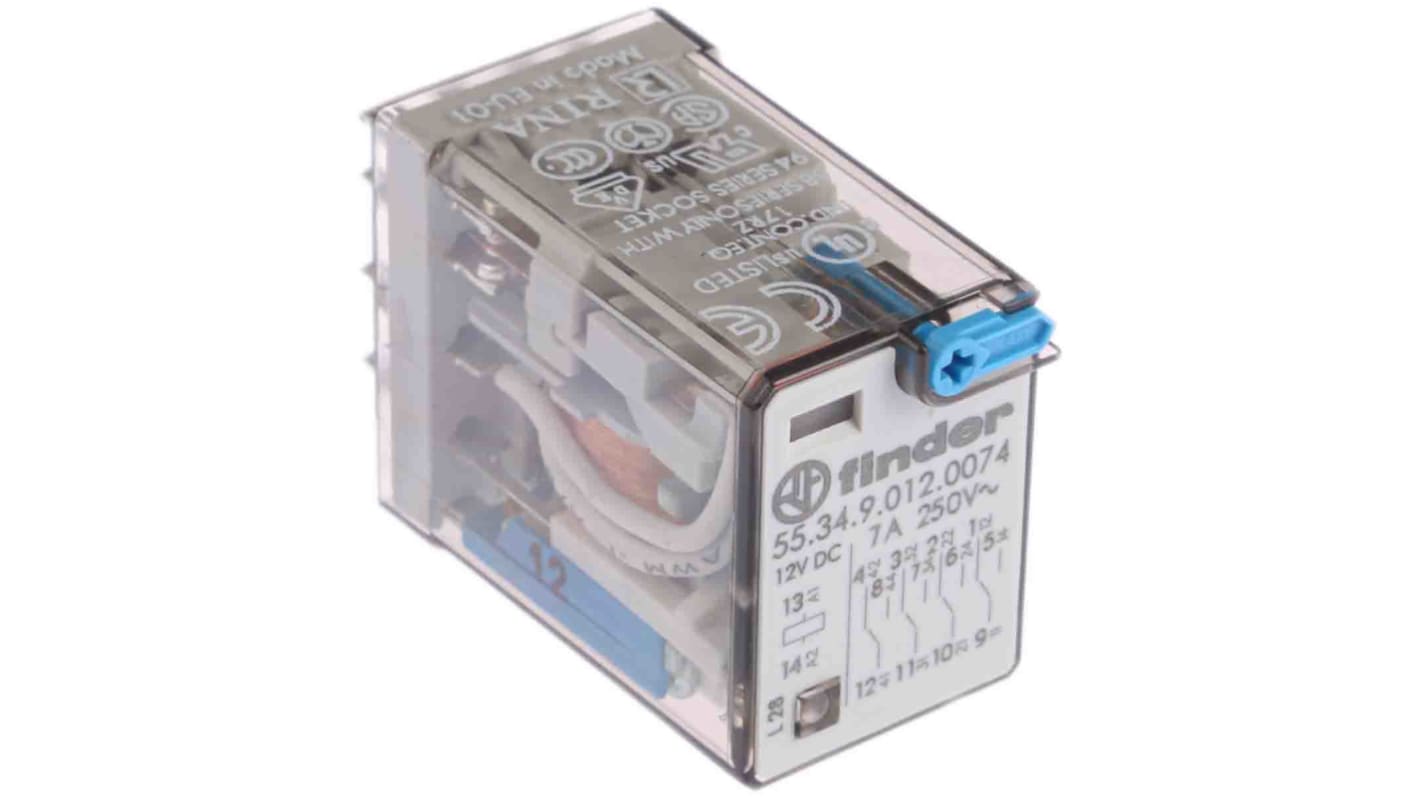 Relè di potenza Finder serie 55 Series, 4PDT, bobina 12V cc, A innesto