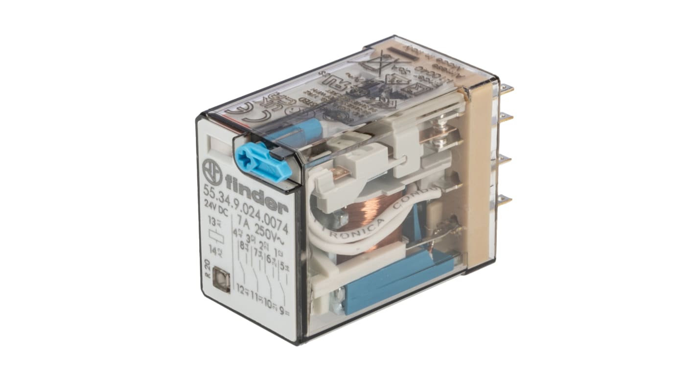 Finder Plug In Relay, 24V dc Coil, 7A Switching Current, 4PDT