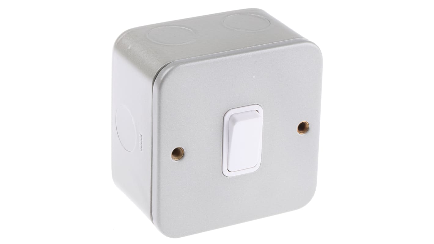 Deta Metalclad Lichtschalter, Oberfläche-Montage IP 2X, 1-polig, 1-teilig, 2 Wege 10A, 230V Silber
