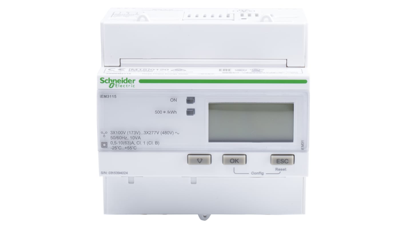 Medidor de energía Schneider Electric serie iEM3100, display LCD, con 10 dígitos, 1, 3 fases