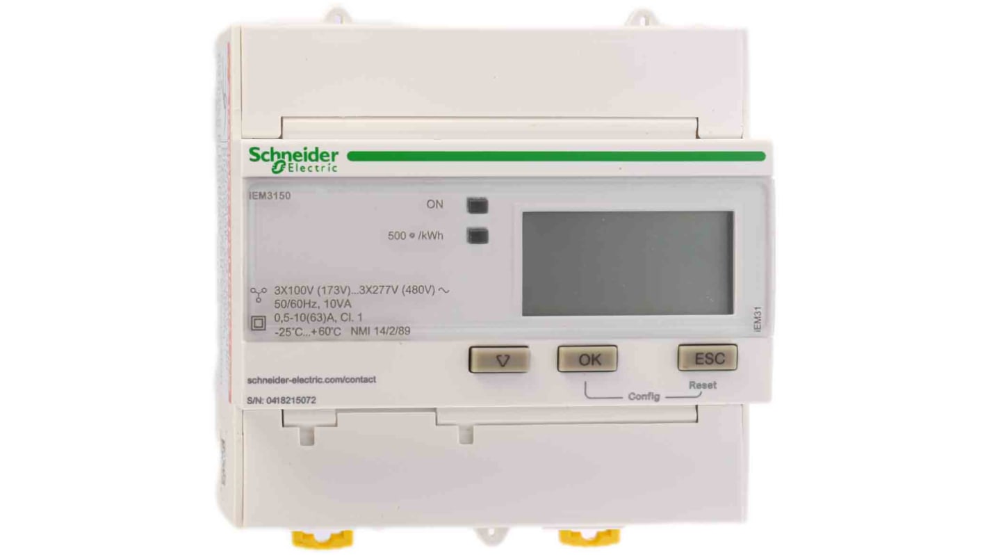 Medidor de energía Schneider Electric serie iEM3100, display LCD, con 10 dígitos, 1, 3 fases