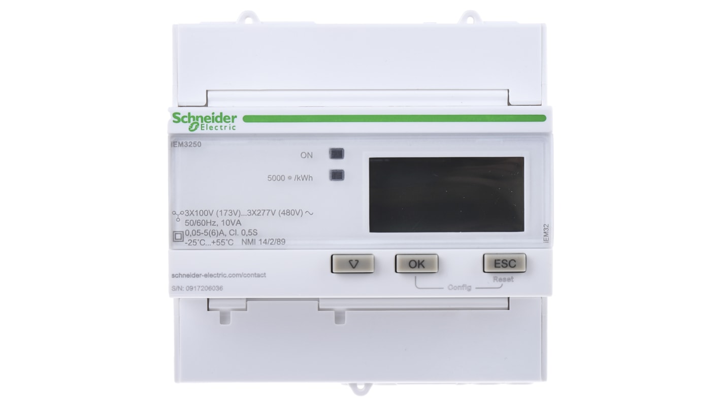 Medidor de energía Schneider Electric serie iEM3200, display LCD, con 10 dígitos, 1, 3 fases