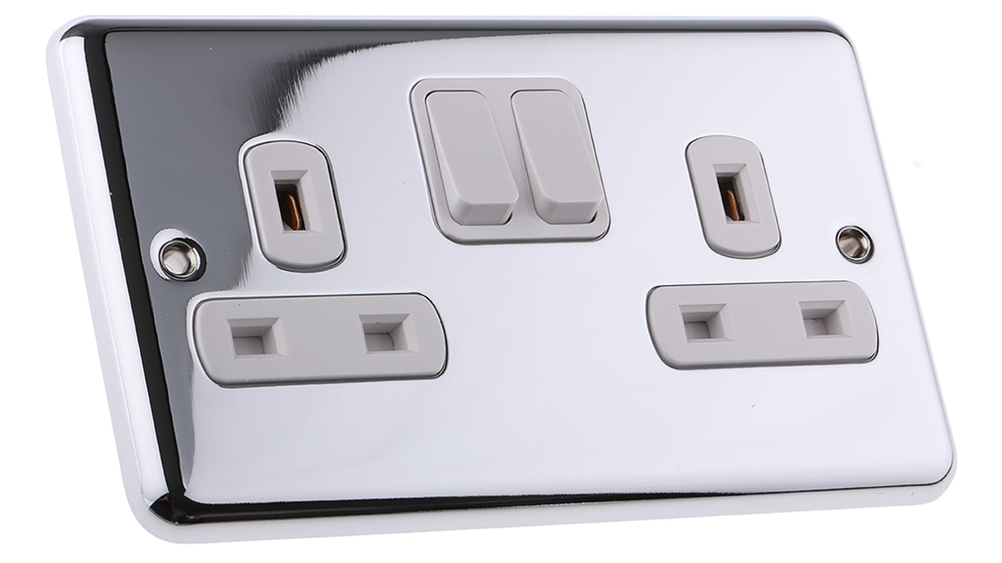 Deta Decorative 2 Gang Plug Socket, 2 Poles, 13A, Type G - British, Indoor Use