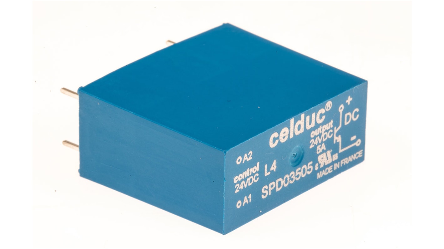 Celduc SP-ST-SL Series Solid State Relay, 5 A Load, PCB Mount, 30 V dc Load, 30 V dc Control