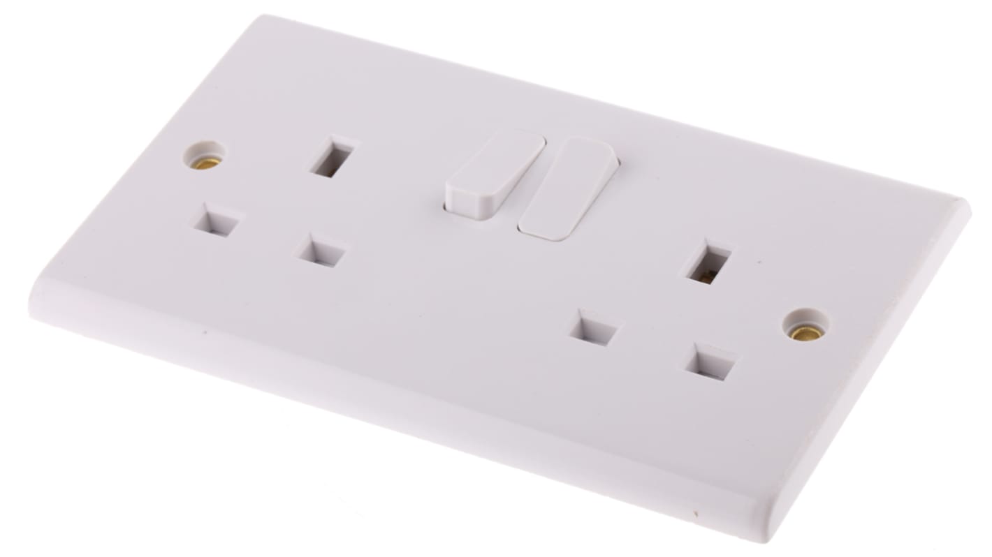 Deta 英标电气插座, 带开关, 2位, 嵌入式安装, 室内使用, 13A, 230 V, Slimline系列
