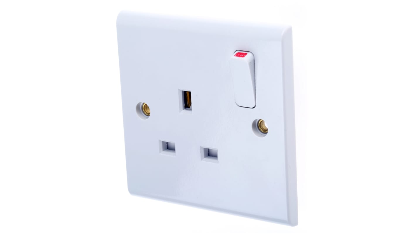 Deta Slimline 1 Gang Plug Socket, 1 Pole, 13A, Type G - British, Indoor Use