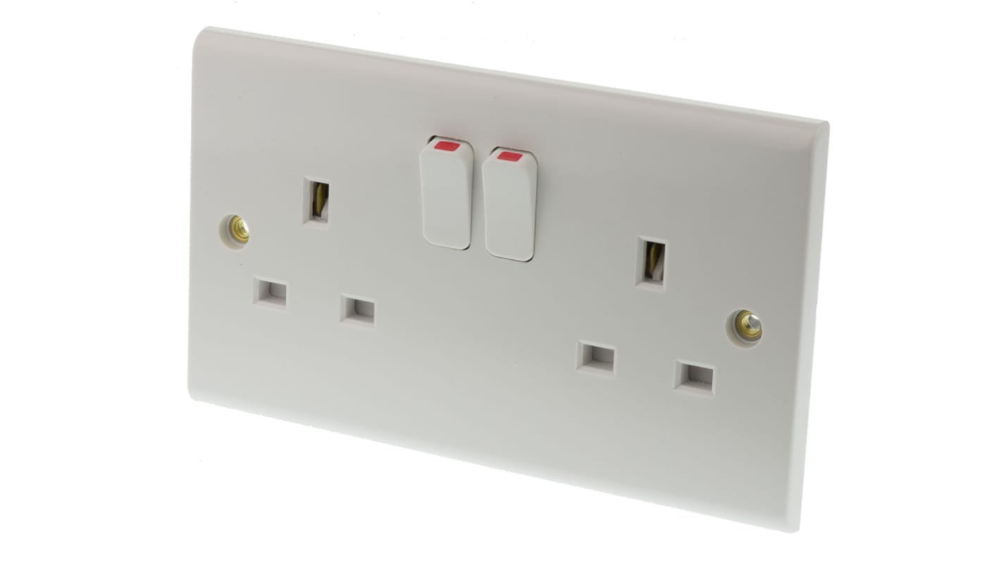 Deta 英标电气插座, 带开关, 2位, 嵌入式安装, 室内使用, 13A, 230 V, Slimline系列