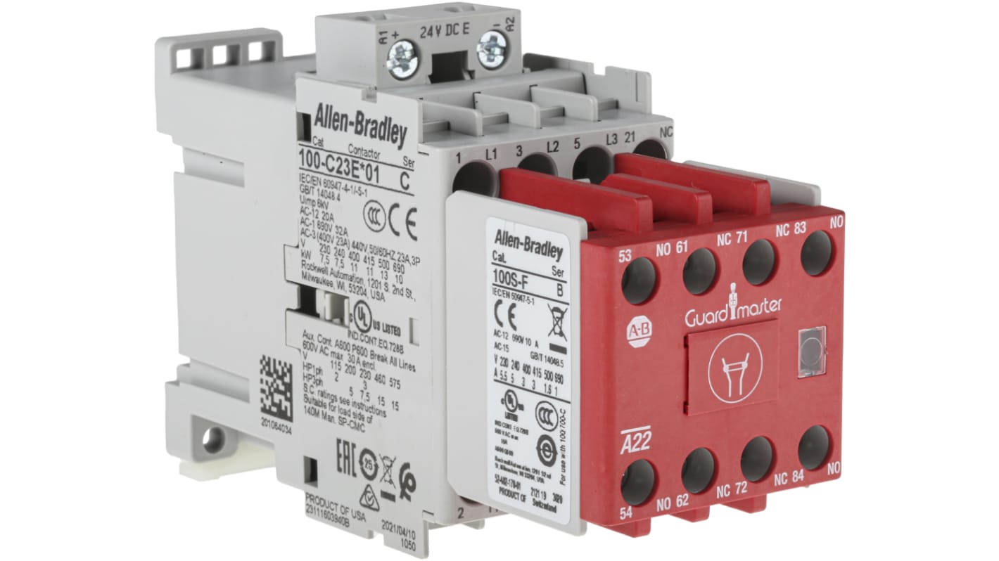 Allen Bradley 100S-C Leistungsschütz 24 V dc-Spule, 3 -polig , 690 V ac / 23 A 2 Schließer + 3 Öffner Sicherheit