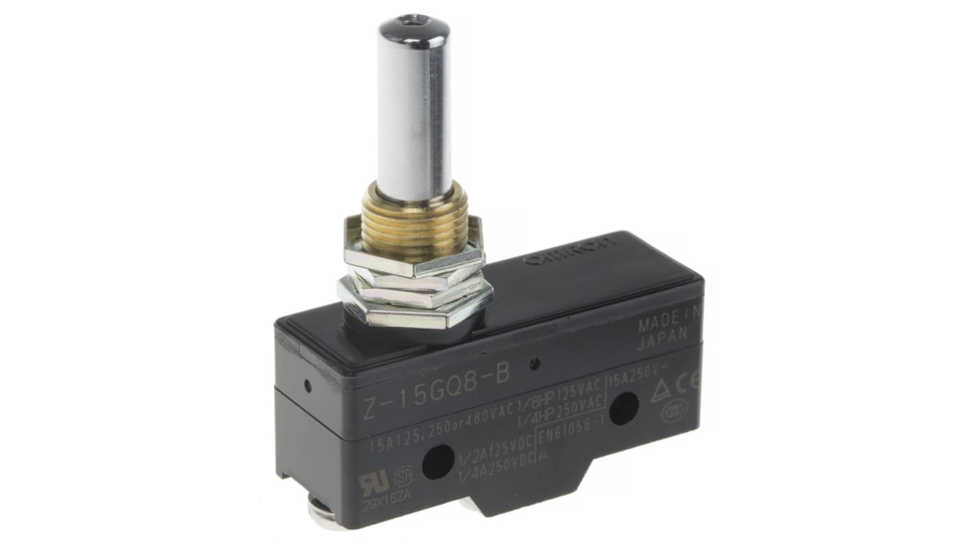 Omron Plunger Limit Switch, NO/NC, IP00, SPDT, Thermosetting Resin Housing, 500V ac Max, 15A Max