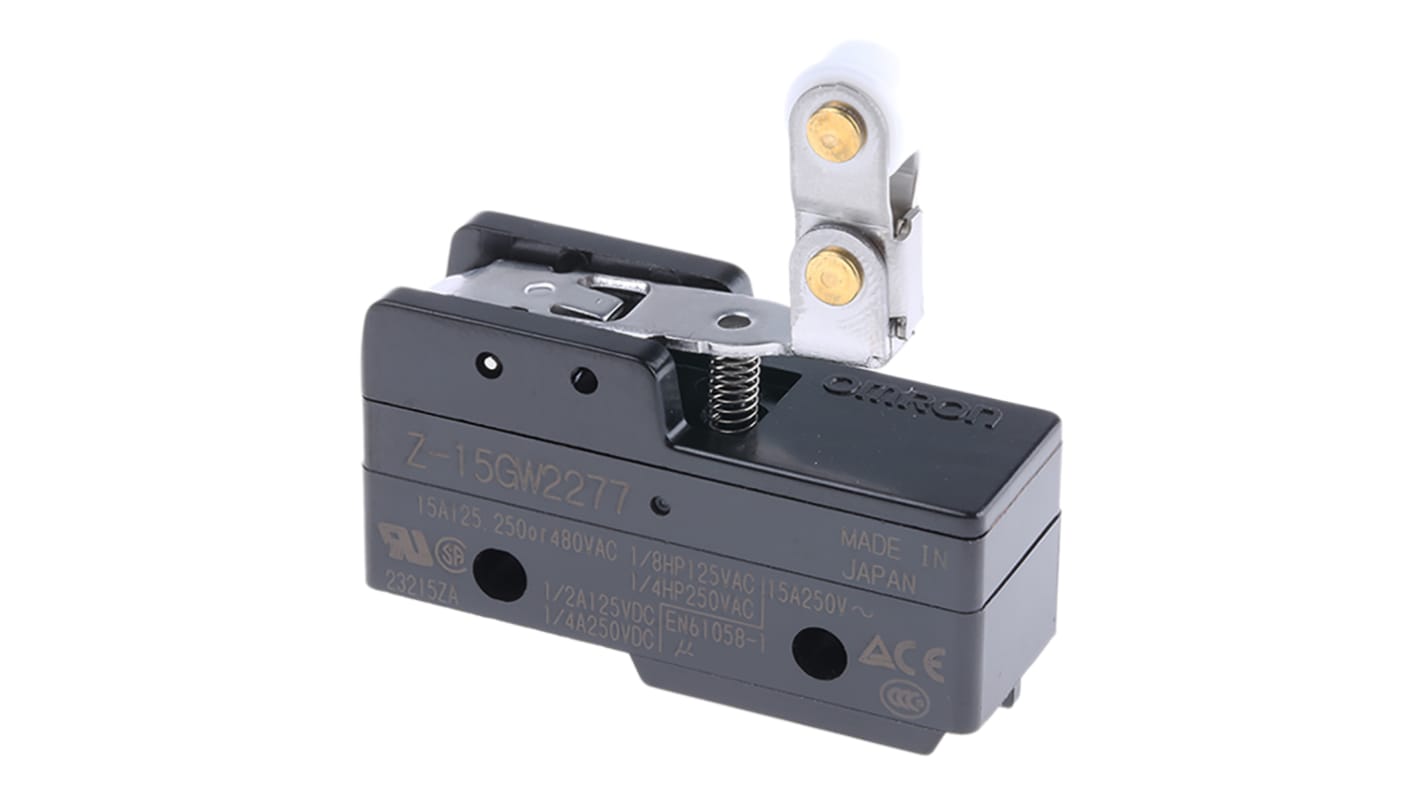 Omron Z Series Roller Lever Limit Switch, NO/NC, IP00, SPDT, Thermosetting Resin Housing, 500V ac Max, 15A Max