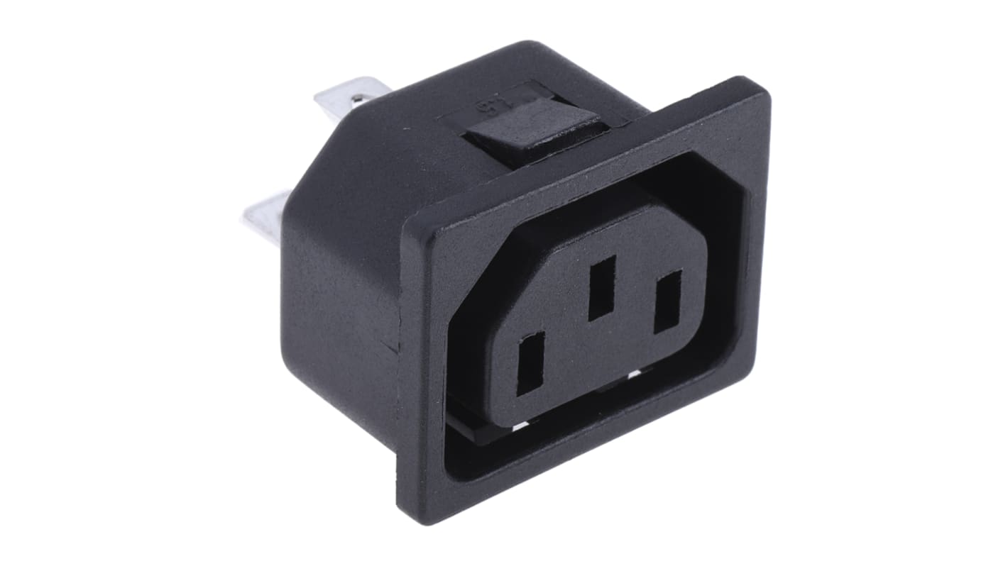 Conector IEC C13 hembra RS PRO, Recto, Encaje a Presión, 250 V, 15A, , con interruptor