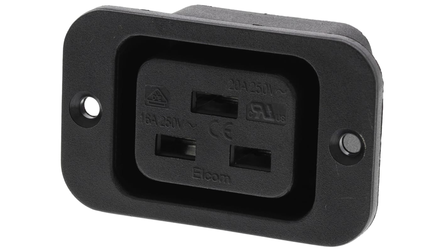 RS PRO C19 Panel Mount IEC Connector Socket, 20A, 250 V