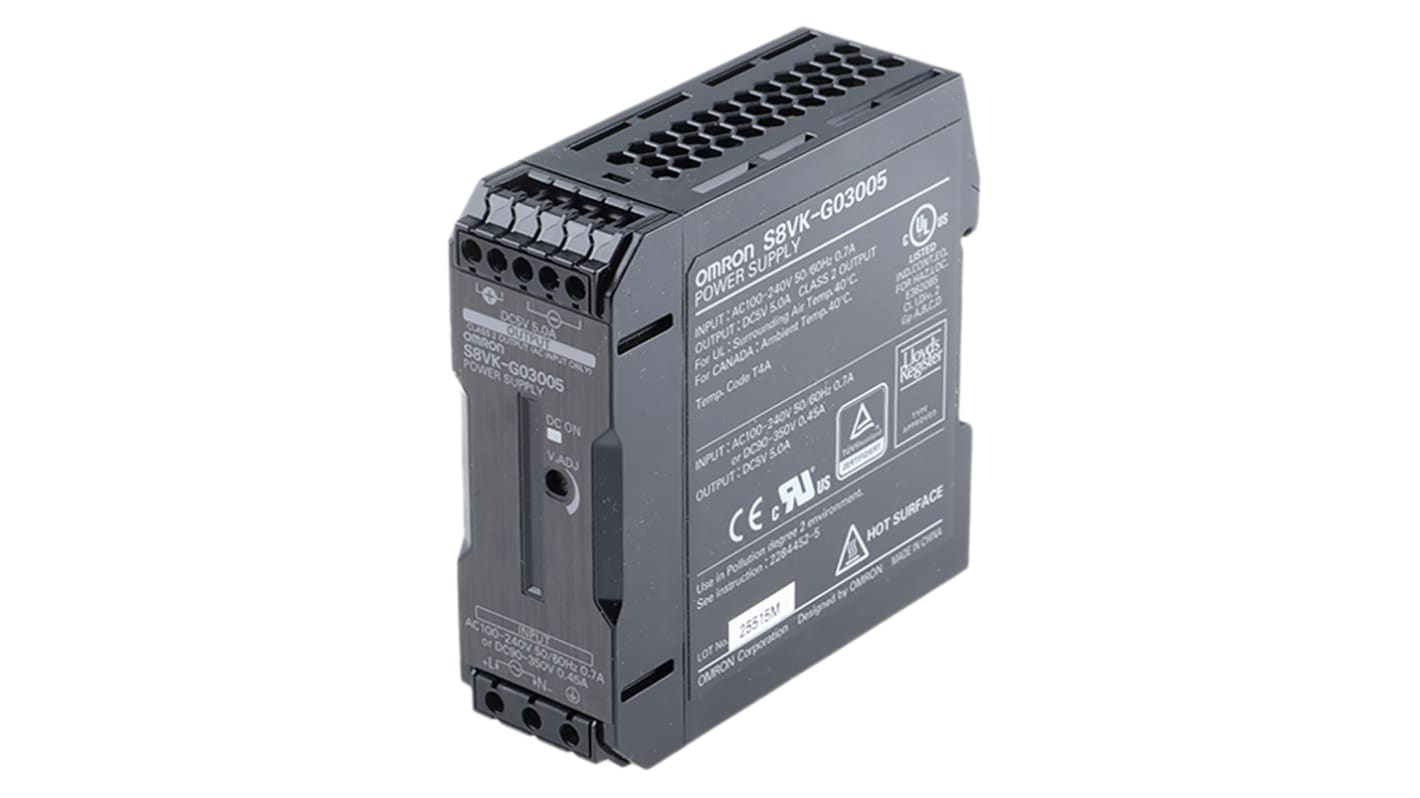 Omron S8VK-G Switched Mode DIN Rail Power Supply, 100 → 240 V ac / 90 → 350V dc ac, dc Input, 5V dc dc