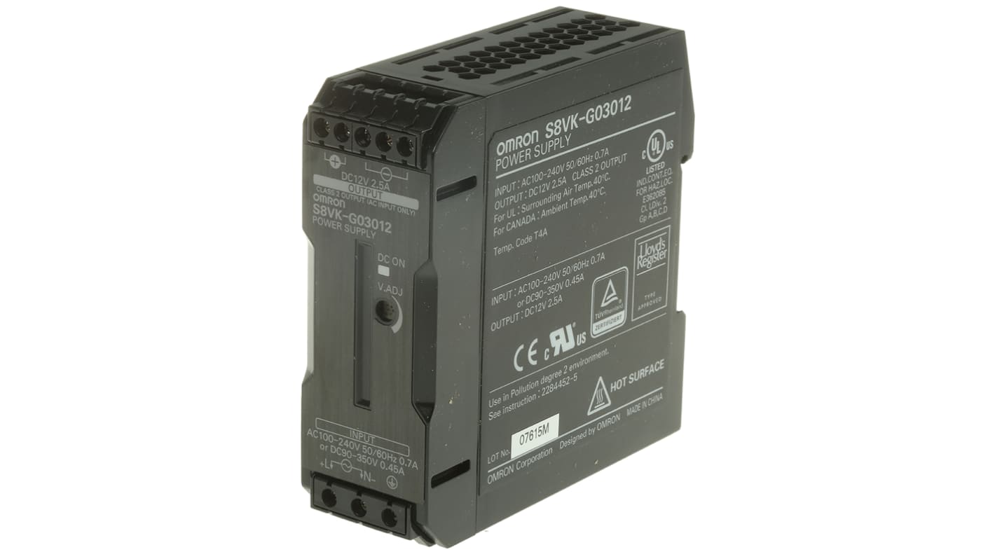 Omron S8VK-G Switched Mode DIN Rail Power Supply, 100 → 240 V ac / 90 → 350V dc ac, dc Input, 12V dc dc