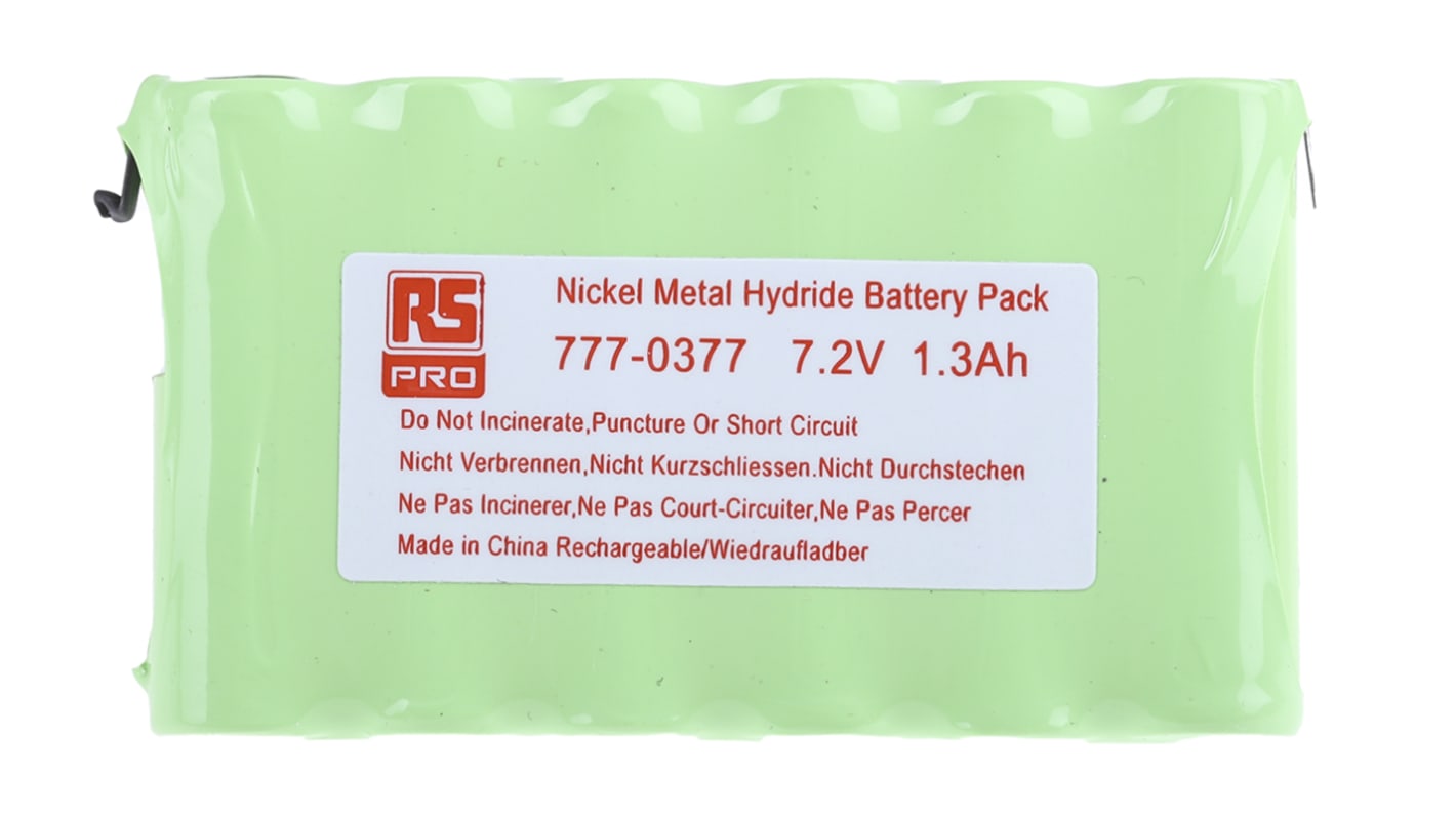 RS PRO 7.2V NiMH Rechargeable Battery Pack, 1.3Ah - Pack of 1