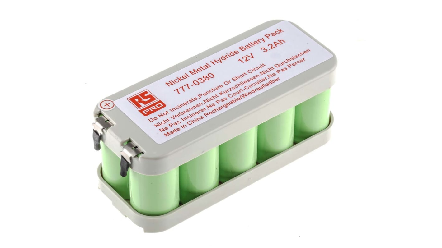 RS PRO 充電式電池パック, ニッケル水素電池, 公称電圧12V, 容量3.2Ah