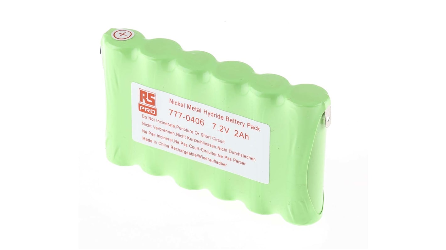 RS PRO 7.2V NiMH Rechargeable Battery Pack, 2Ah - Pack of 1