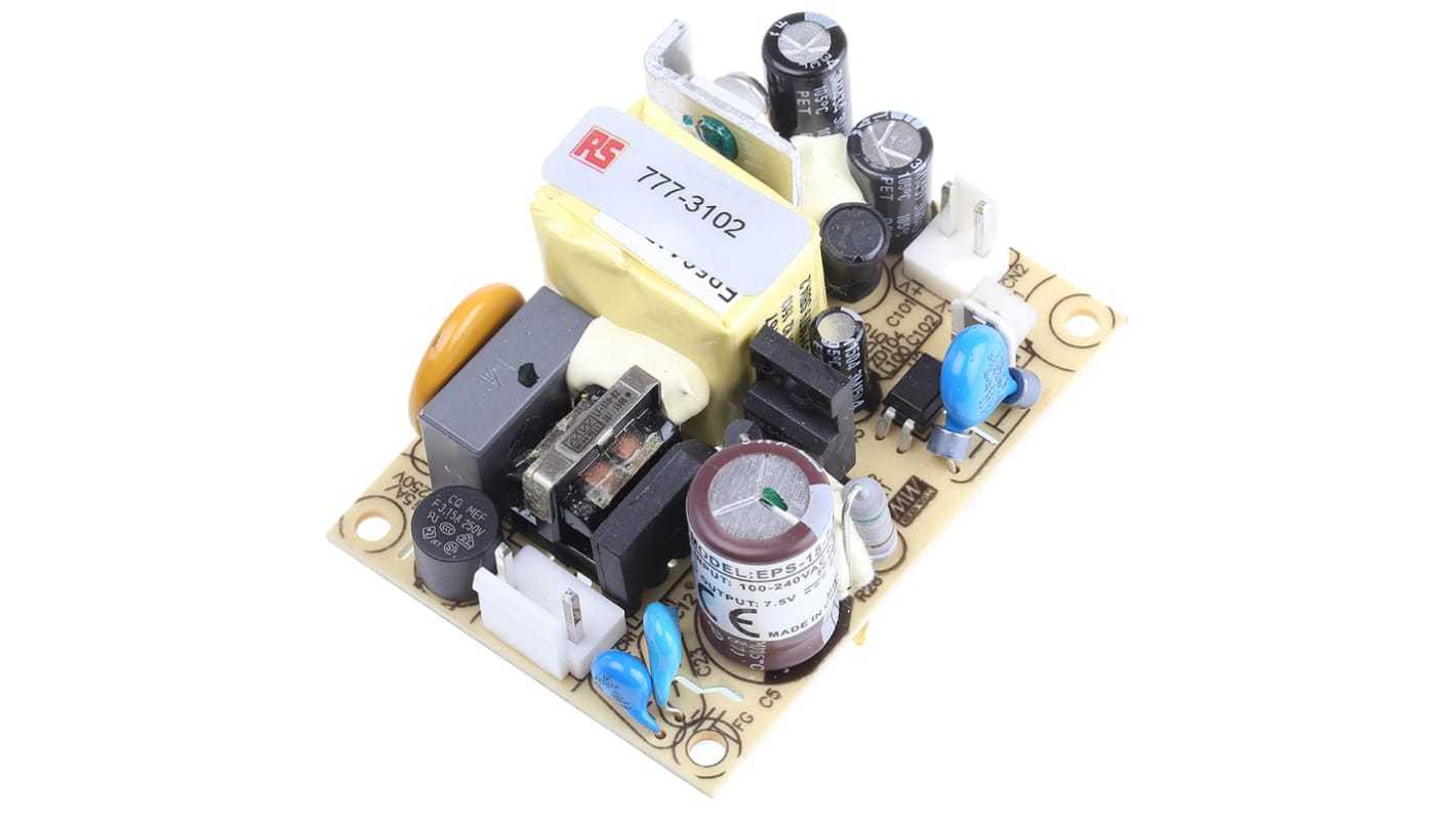 Alimentatore switching MEAN WELL EPS-15-7.5, 15W, ingresso 120 → 370 V dc, 85 → 264 V ac, uscita 7.5V cc,