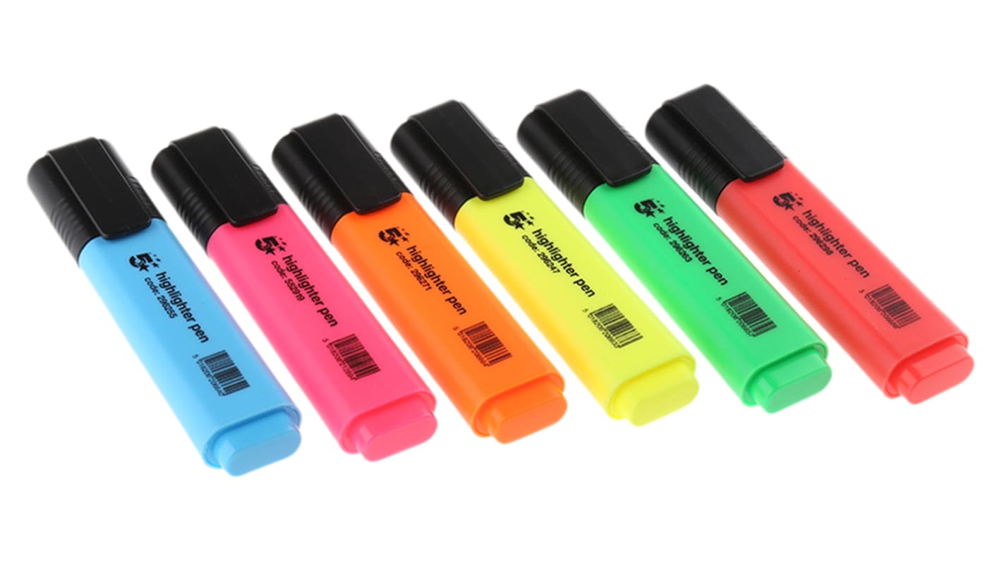Evidenziatore RS PRO Blu, verde, arancione, rosa, rosso, giallo, 1 → 4 mm, 6 incluse