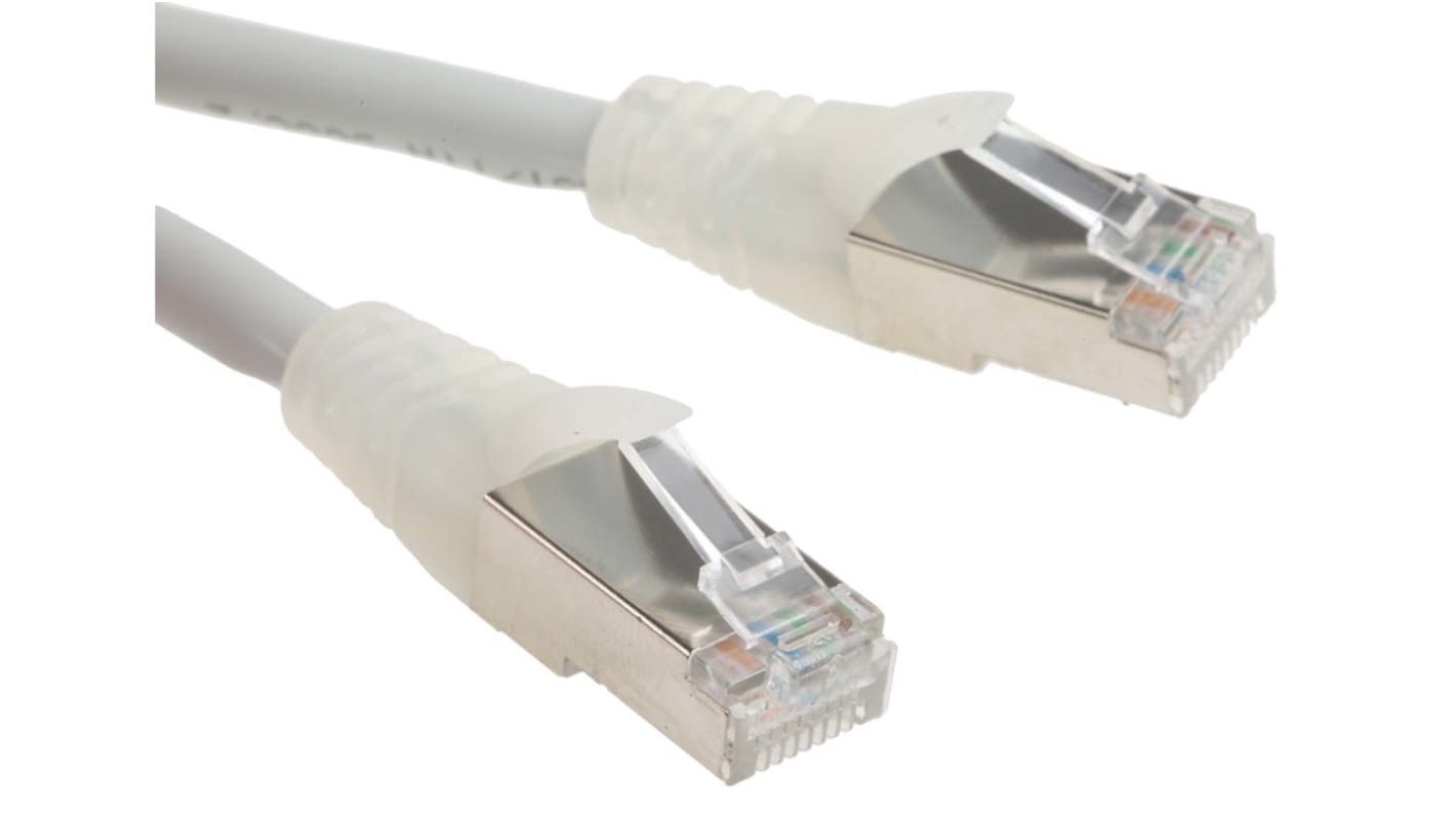 RS PRO, 1m Cat6a, Grey RJ45 to Male RJ45 Male, S/FTP Shielded, Terminated LSZH Sheath