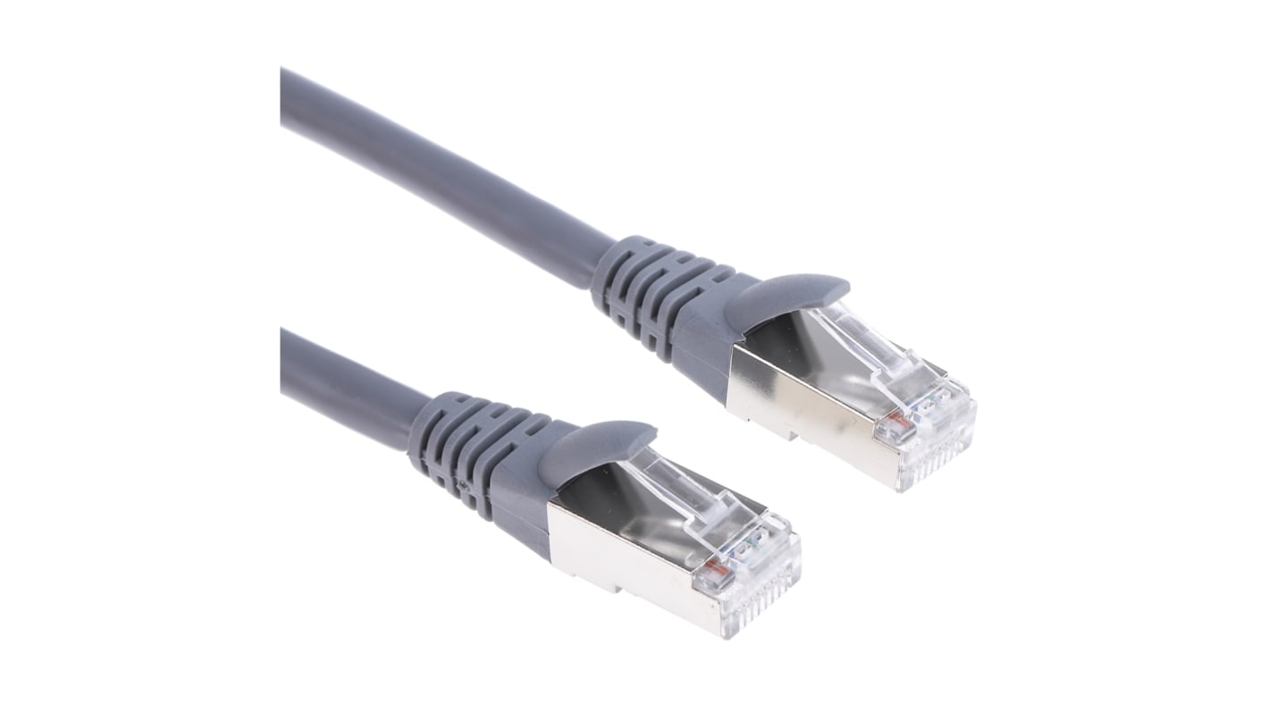 RS PRO, 2m Cat6a, Grey RJ45 to Male RJ45 Male, S/FTP Shielded, Terminated LSZH Sheath