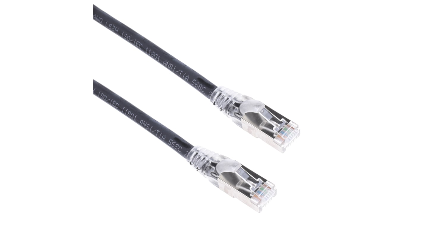 RS PRO, 10m Cat6a, Black RJ45 to Male RJ45 Male, S/FTP Shielded, Terminated LSZH Sheath