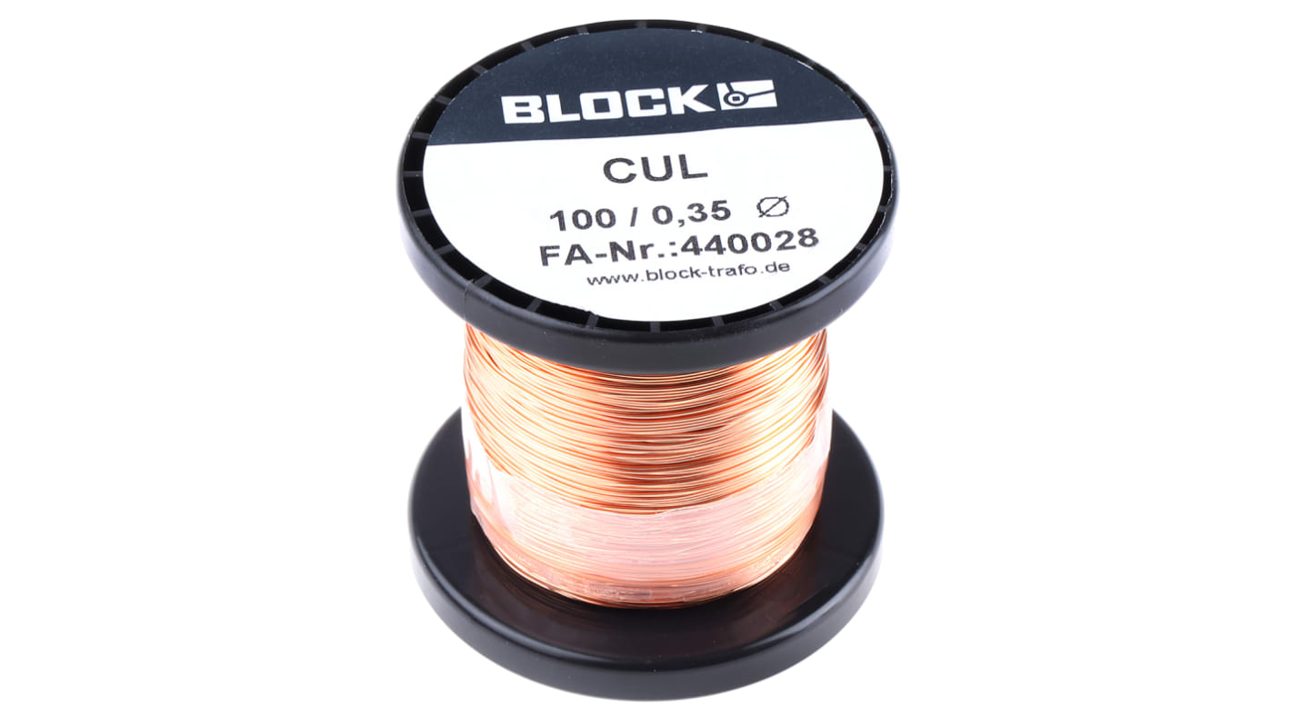 Alambre de cobre Block CUL100, sección 0,11 mm² / 27 AWG, Ø 0.35mm, long. 87m, acabado esmaltado