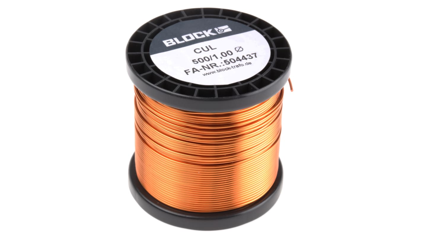 Block 0.82 mm²搪瓷铜线, 18 AWG, 1mm外径, CUL500系列, 1/1.0 mm绞距